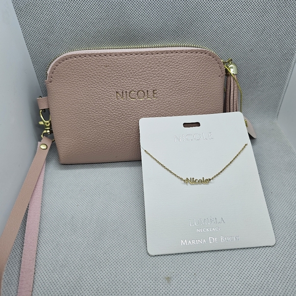 "Nicole" Lumiela Goldtone Necklace and Patstel Pink Clutch - Picture 5 of 6